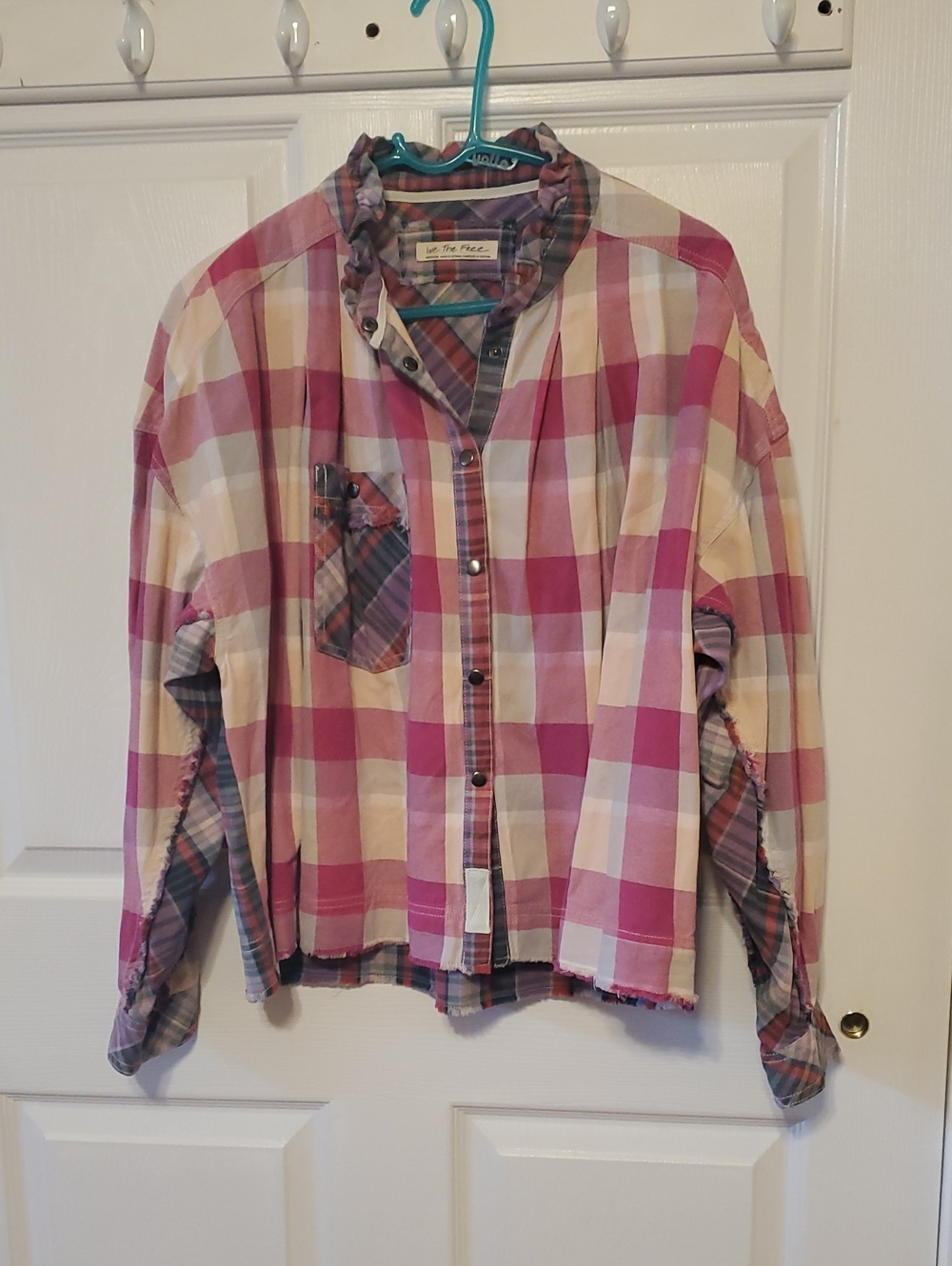 Free People Pink Plaid Button-Front Shirt